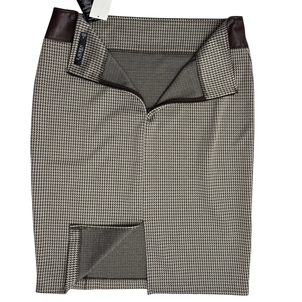 NWT Lauren Ralph Lauren Pencil Skirt 14 Houndstooth Stretchy Career Faux Leather